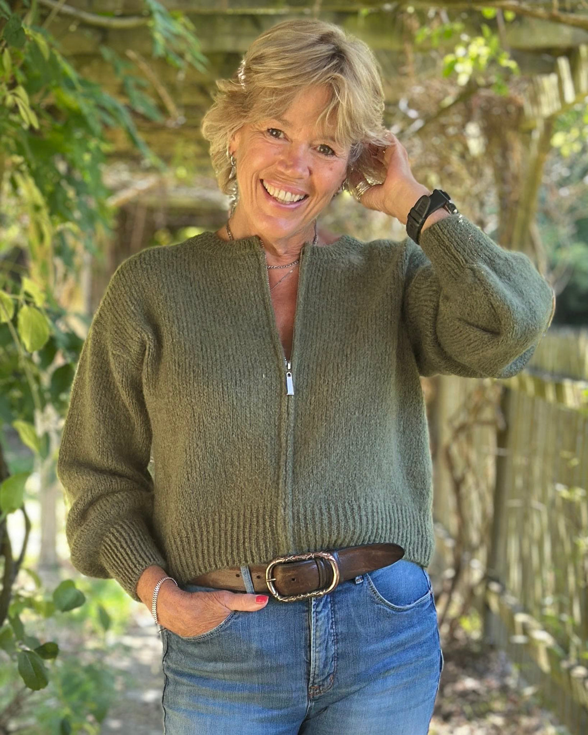 clothing Mohair Zip-Up Cardigan - Moss Green