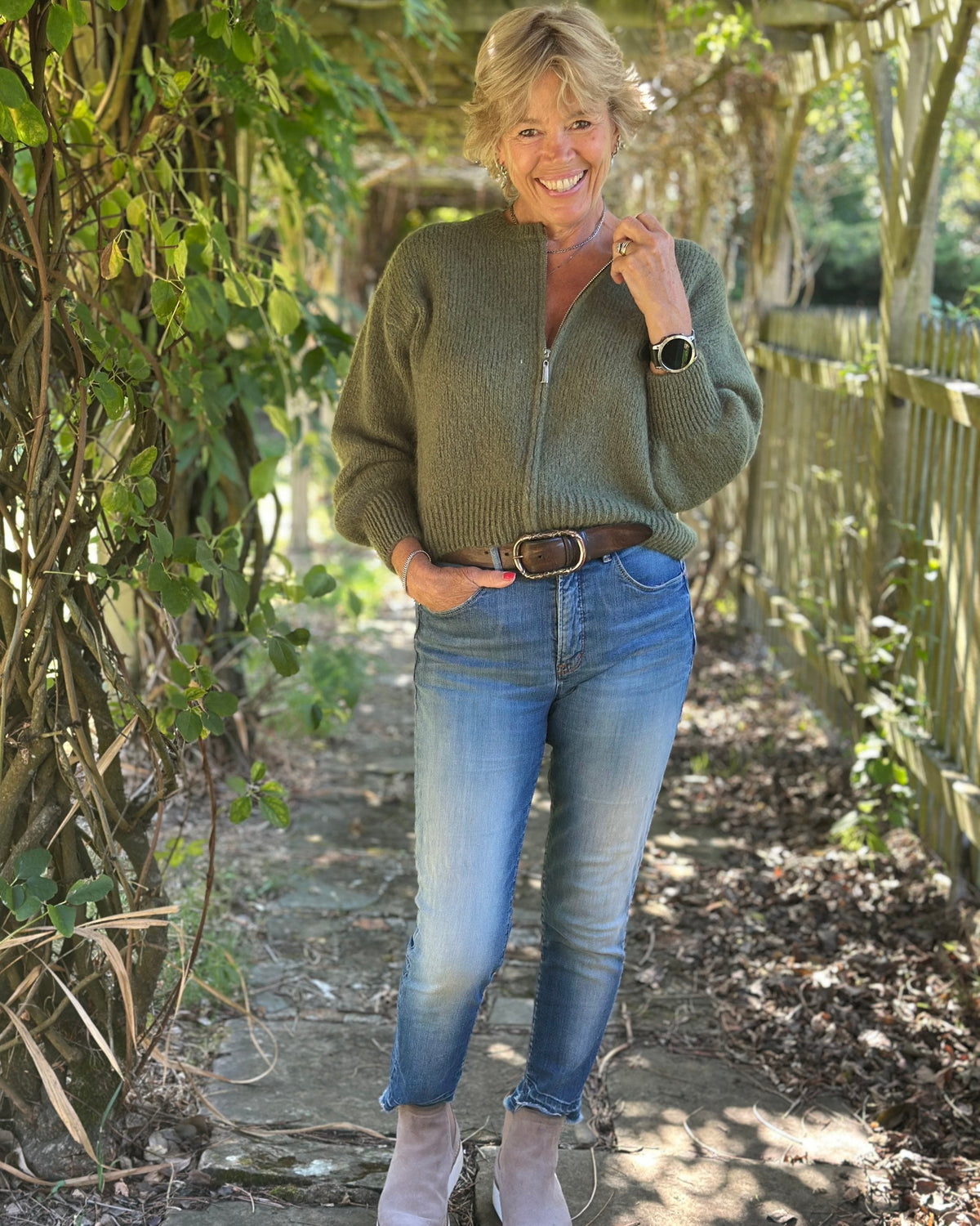 clothing Mohair Zip-Up Cardigan - Moss Green