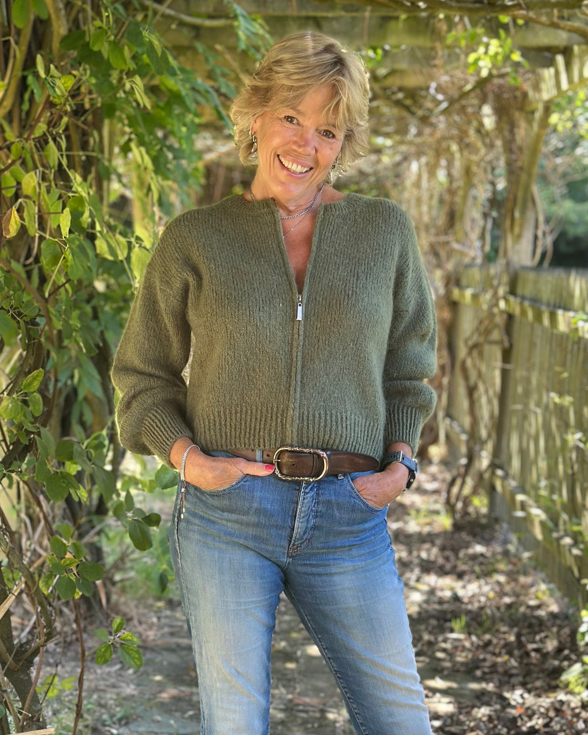 clothing Mohair Zip-Up Cardigan - Moss Green