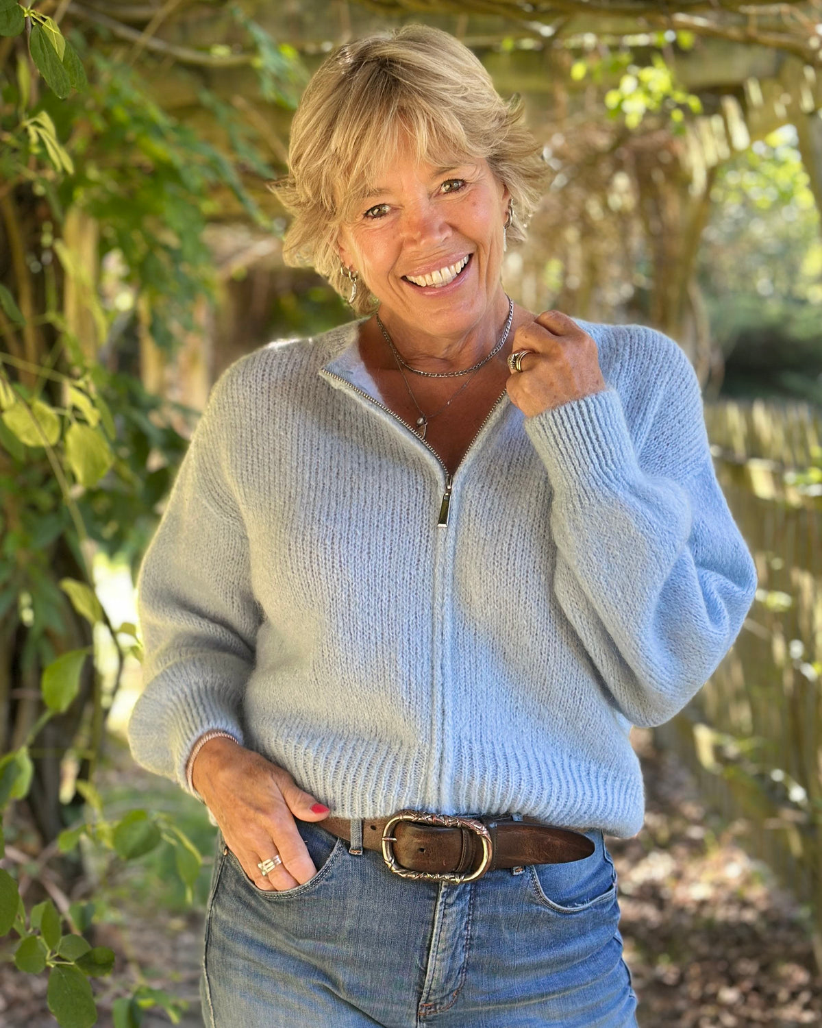 clothing Mohair Zip-Up Cardigan - Pale Blue
