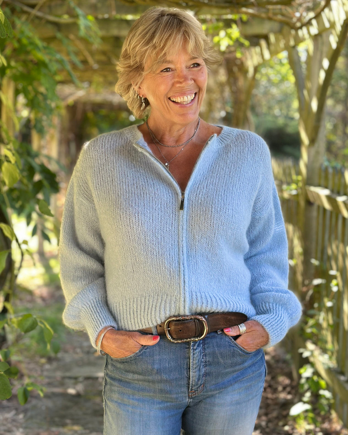clothing Mohair Zip-Up Cardigan - Pale Blue