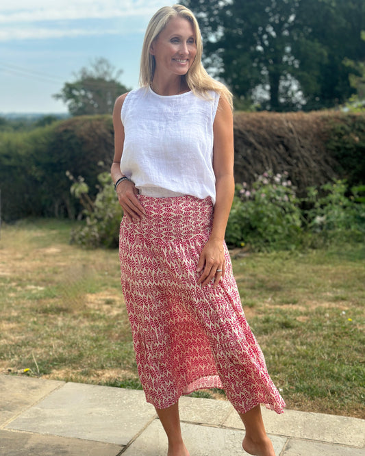 Clothing Patterned Tiered Skirt/Dress - Cream/Fuchsia