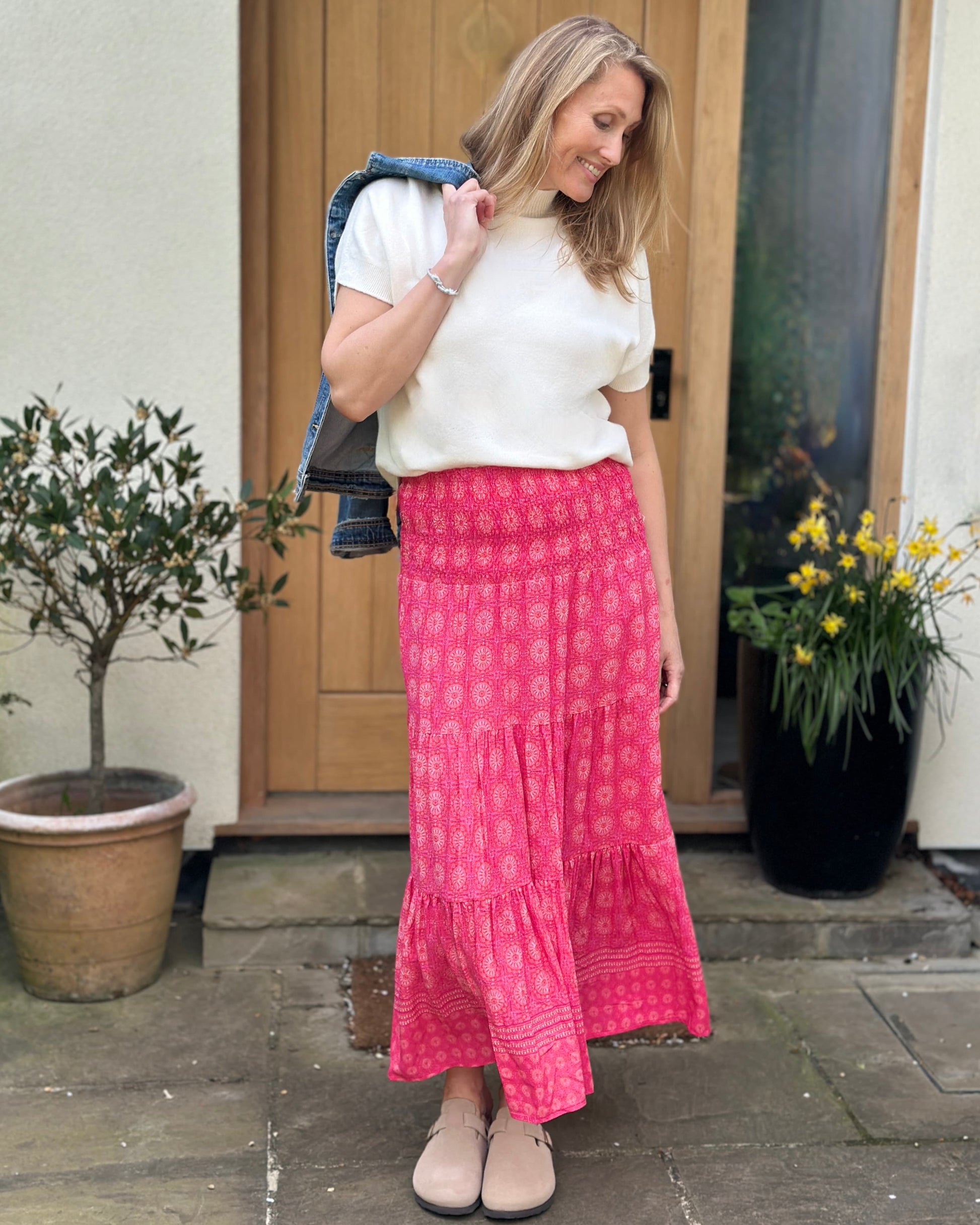 Clothing Patterned Tiered Skirt/Dress - Fuchsia