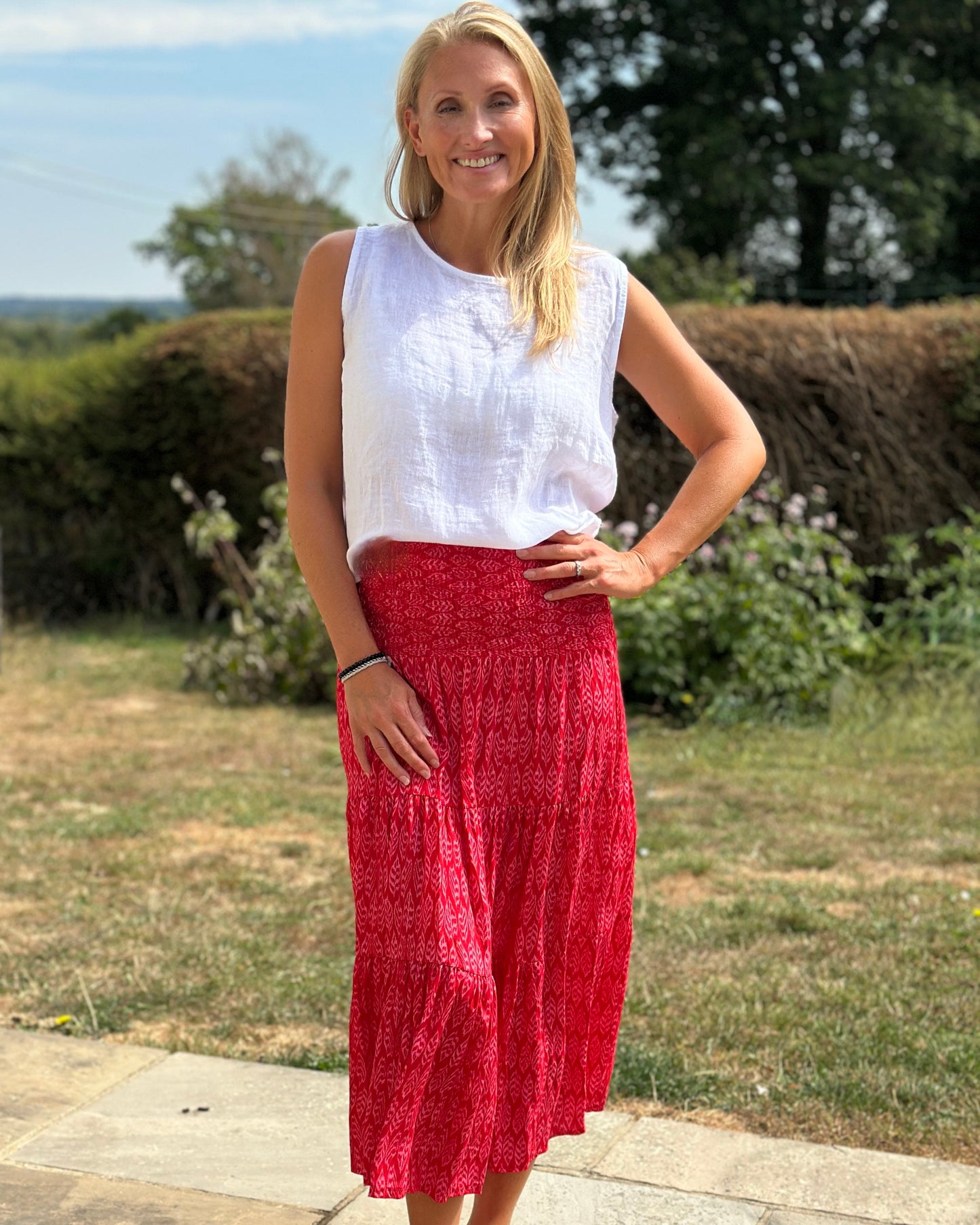Clothing Patterned Tiered Skirt/Dress - Fuchsia/Red