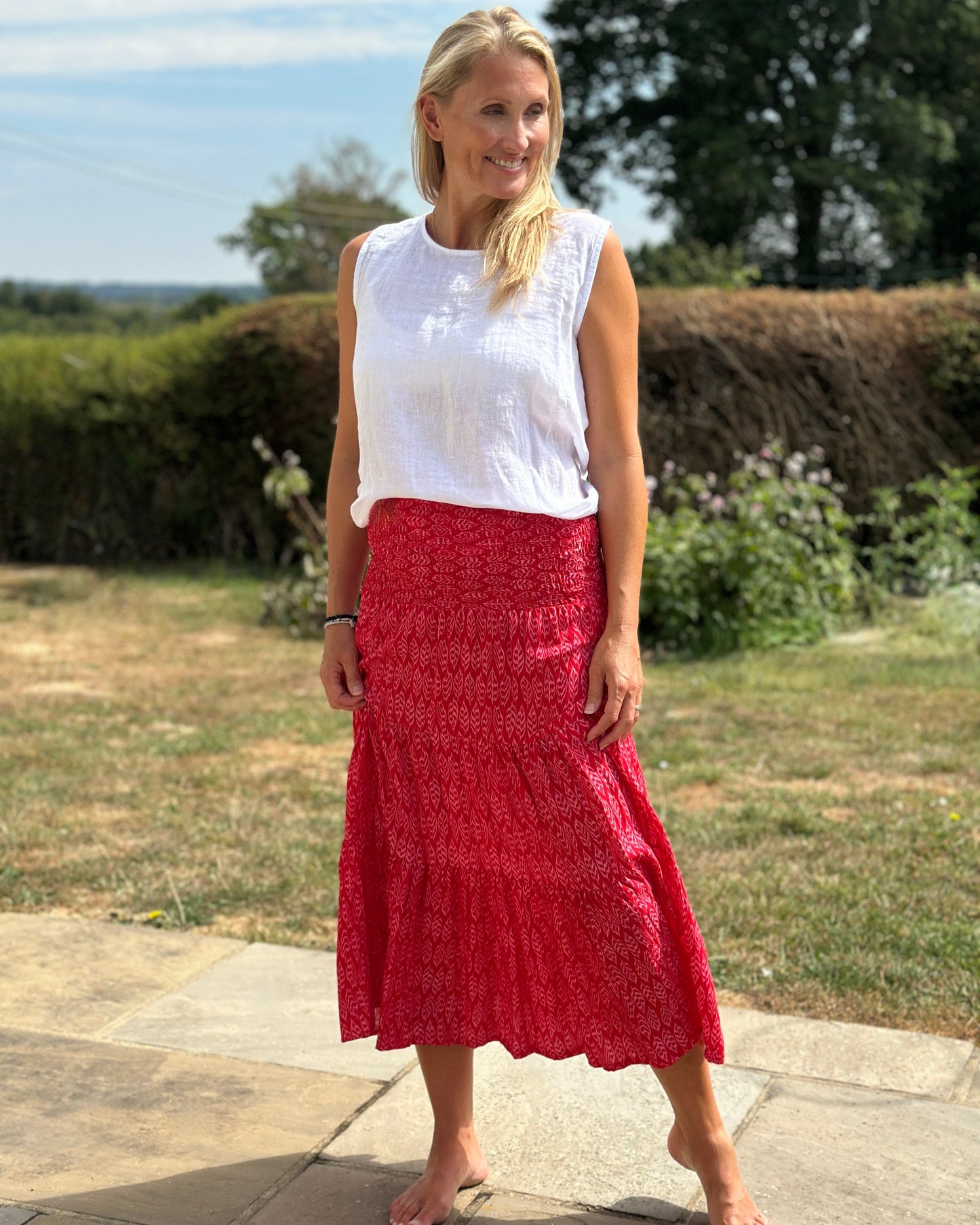 Clothing Patterned Tiered Skirt/Dress - Fuchsia/Red