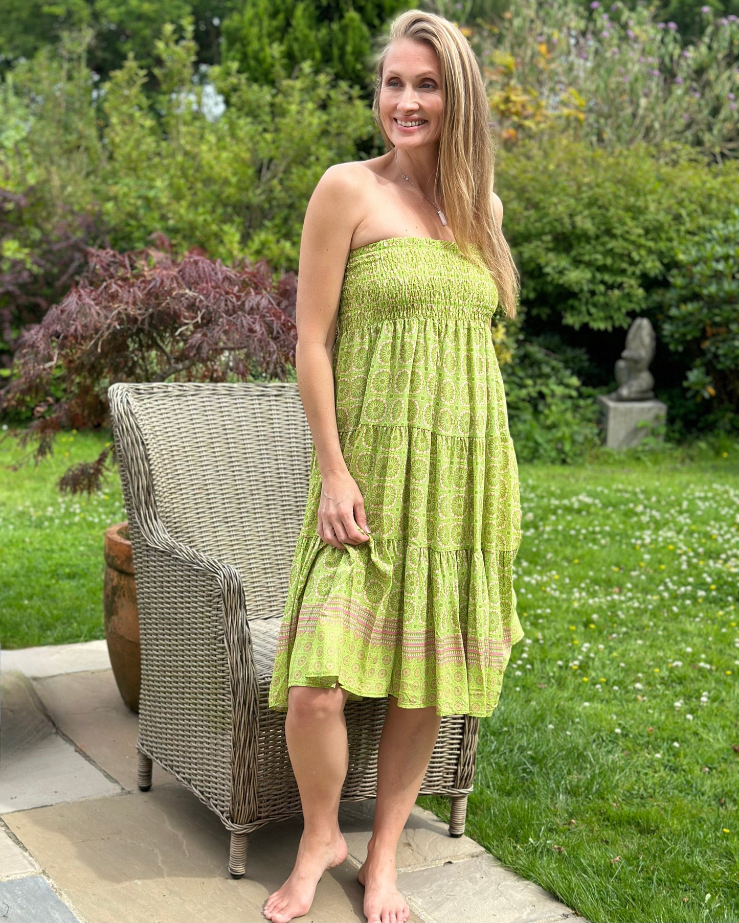 Clothing Patterned Tiered Skirt/Dress - Lime