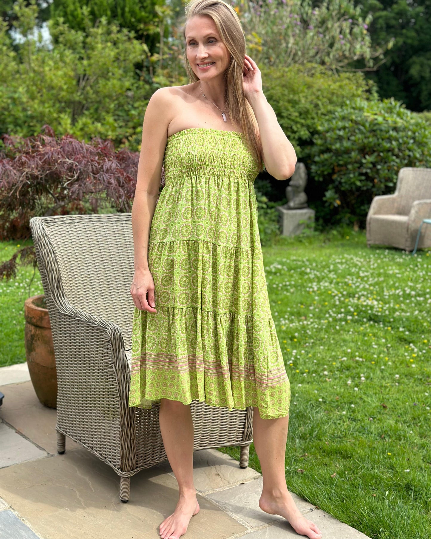 Clothing Patterned Tiered Skirt/Dress - Lime