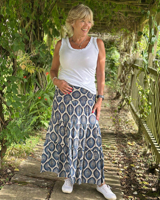 Clothing Patterned Tiered Skirt/Dress - Navy
