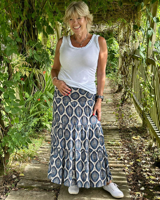 Clothing Patterned Tiered Skirt/Dress - Navy