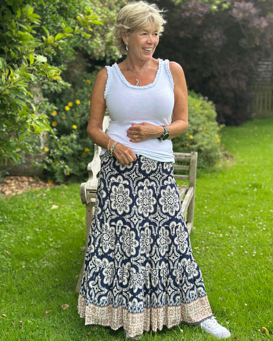 Clothing Patterned Tiered Skirt/Dress - Navy/White