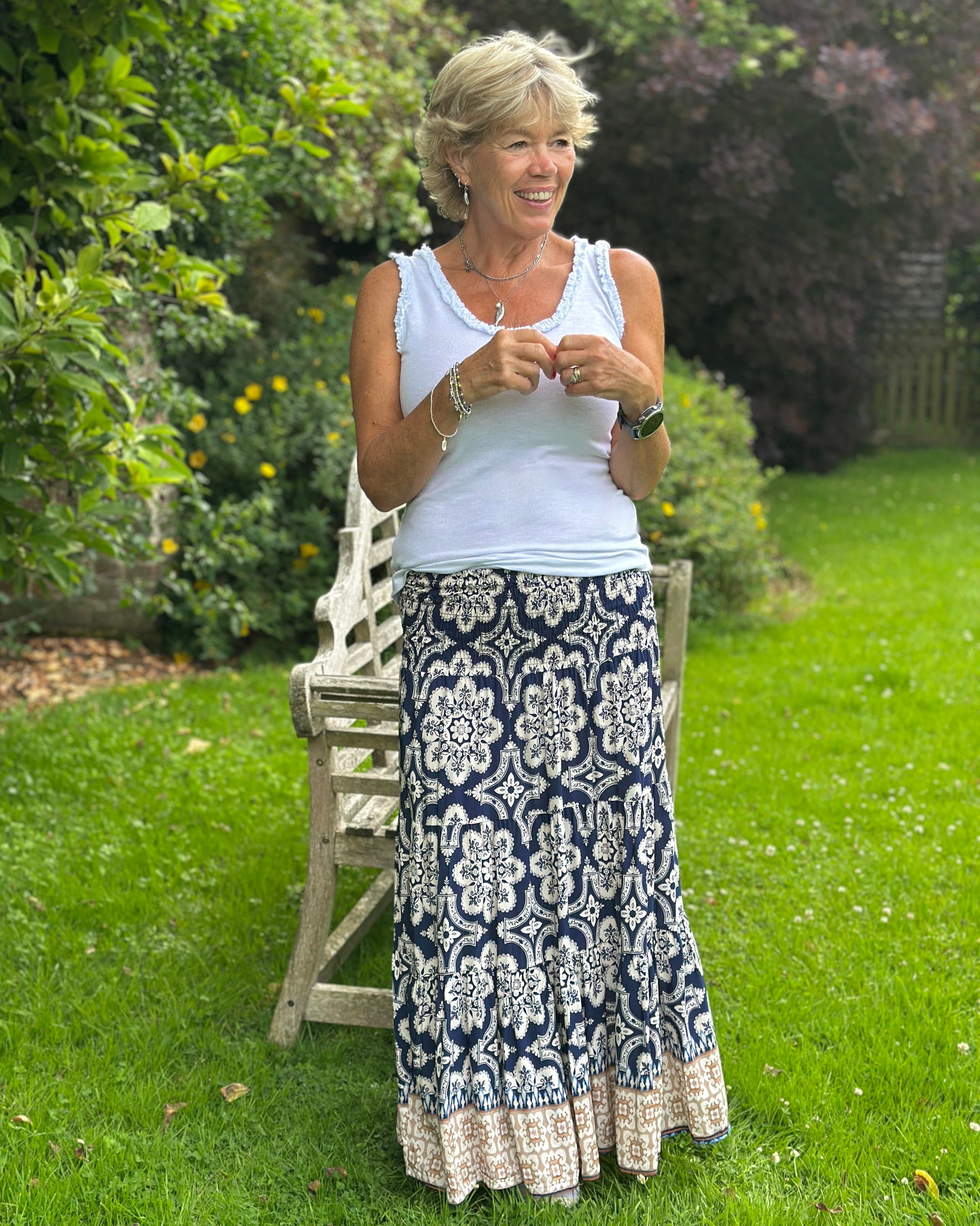 Clothing Patterned Tiered Skirt/Dress - Navy/White