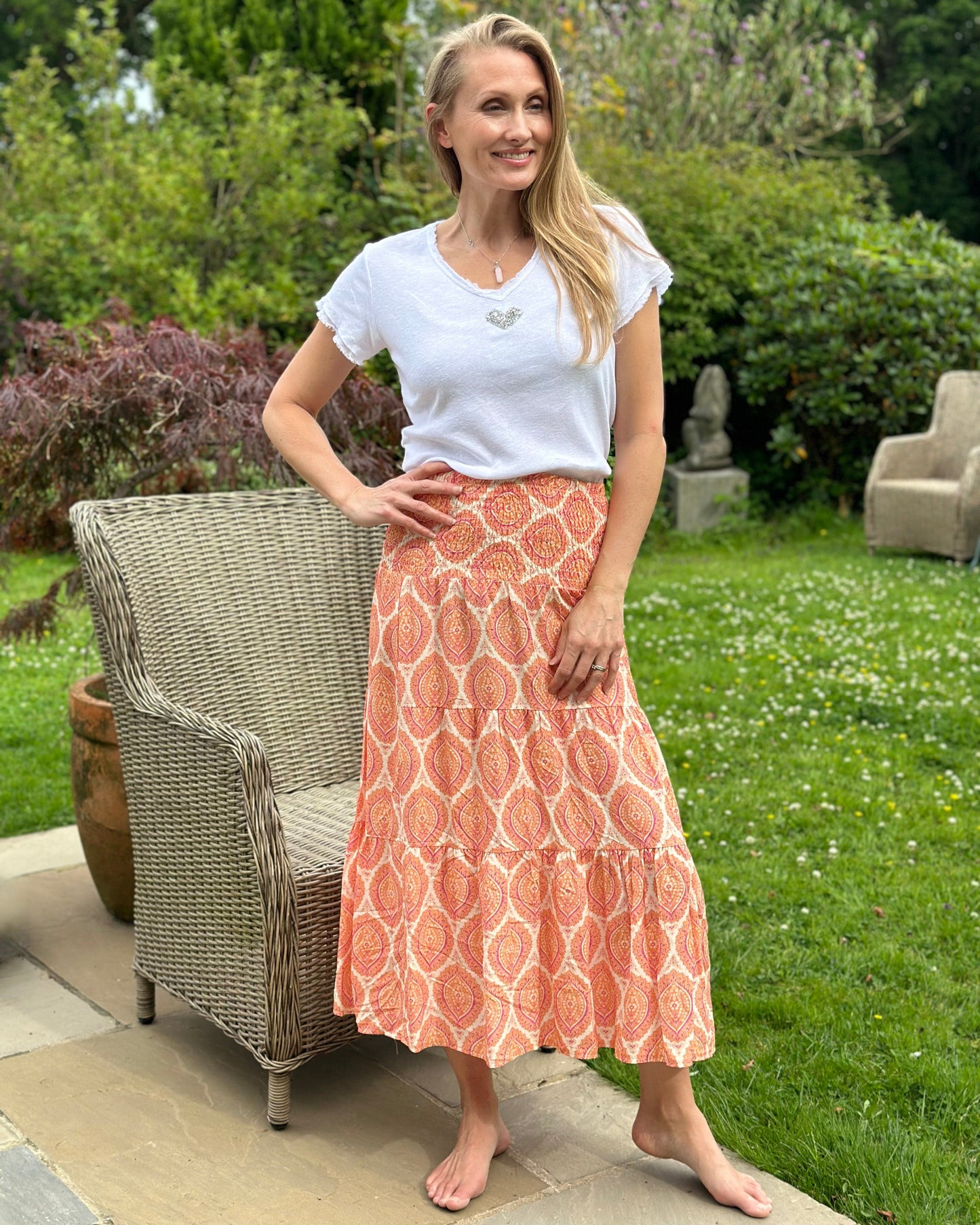 Clothing Patterned Tiered Skirt/Dress - Orange/Pink
