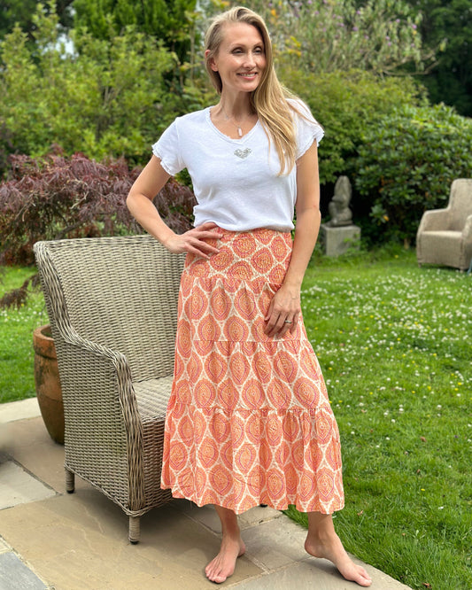 Clothing Patterned Tiered Skirt/Dress - Orange/Pink