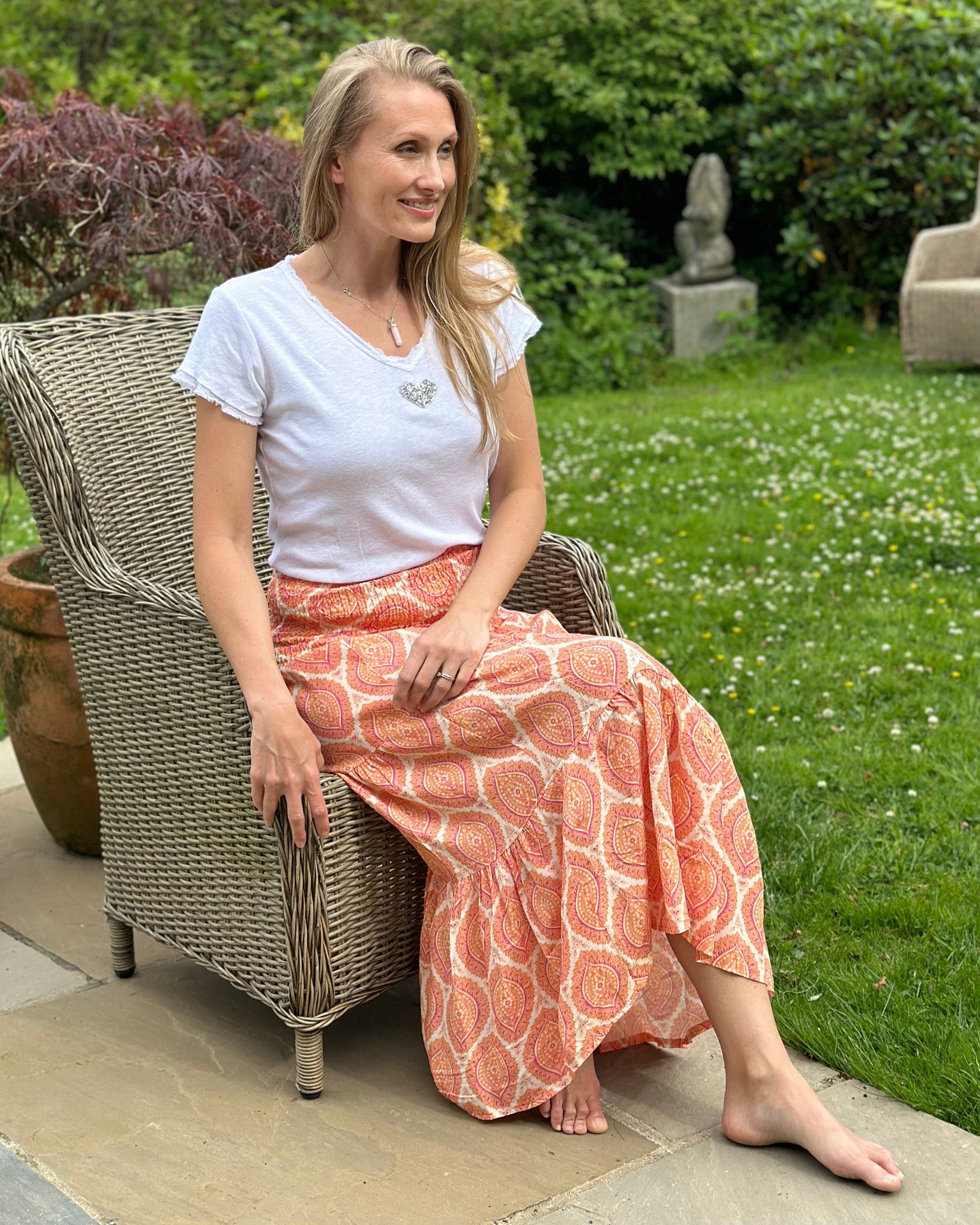 Clothing Patterned Tiered Skirt/Dress - Orange/Pink