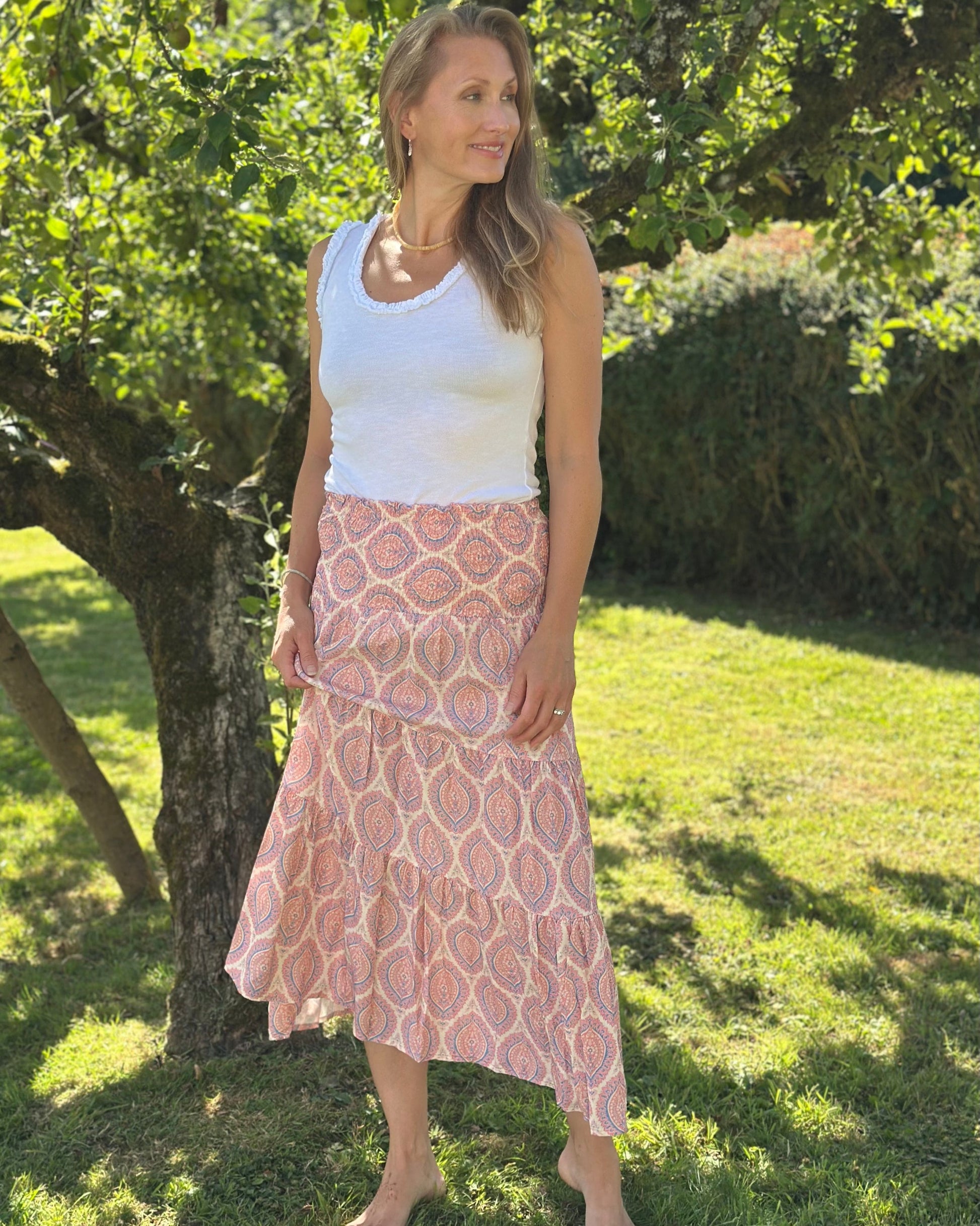 Clothing Patterned Tiered Skirt/Dress - Pink/Denim Blue