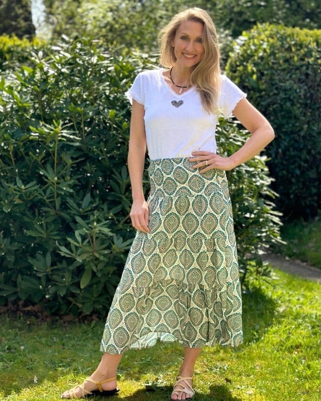 Patterned shop teal skirt