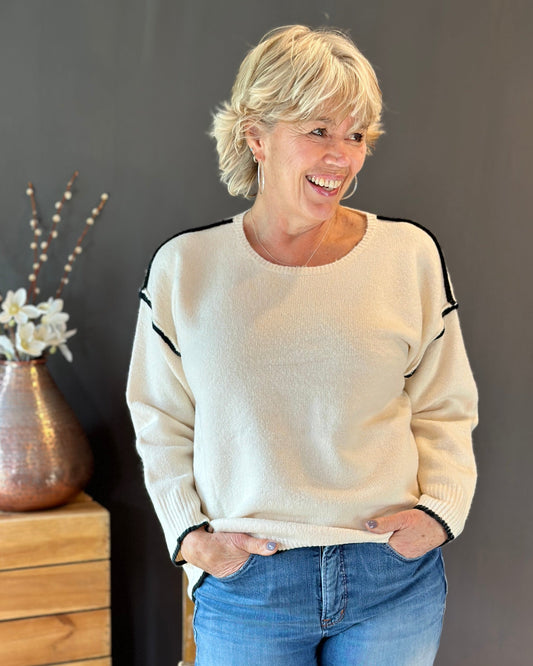 Clothing Piped Edge Jumper - Cream