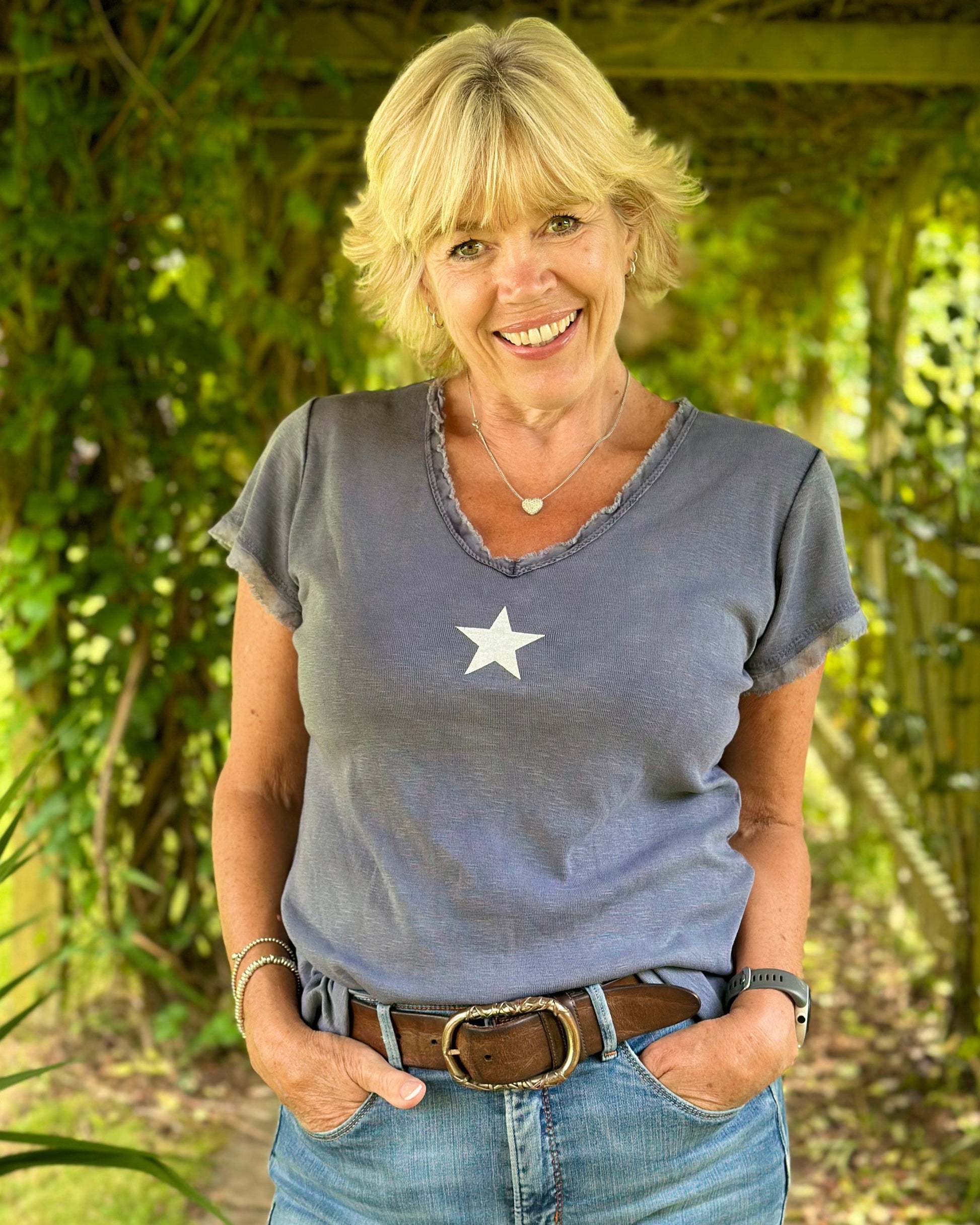 clothing Printed Star T-Shirt - Dusky Blue/Grey