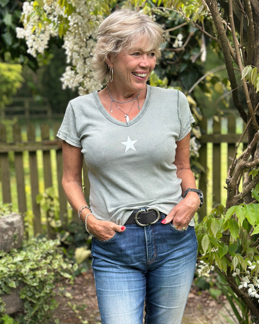 clothing Printed Star T-Shirt - Pale Khaki