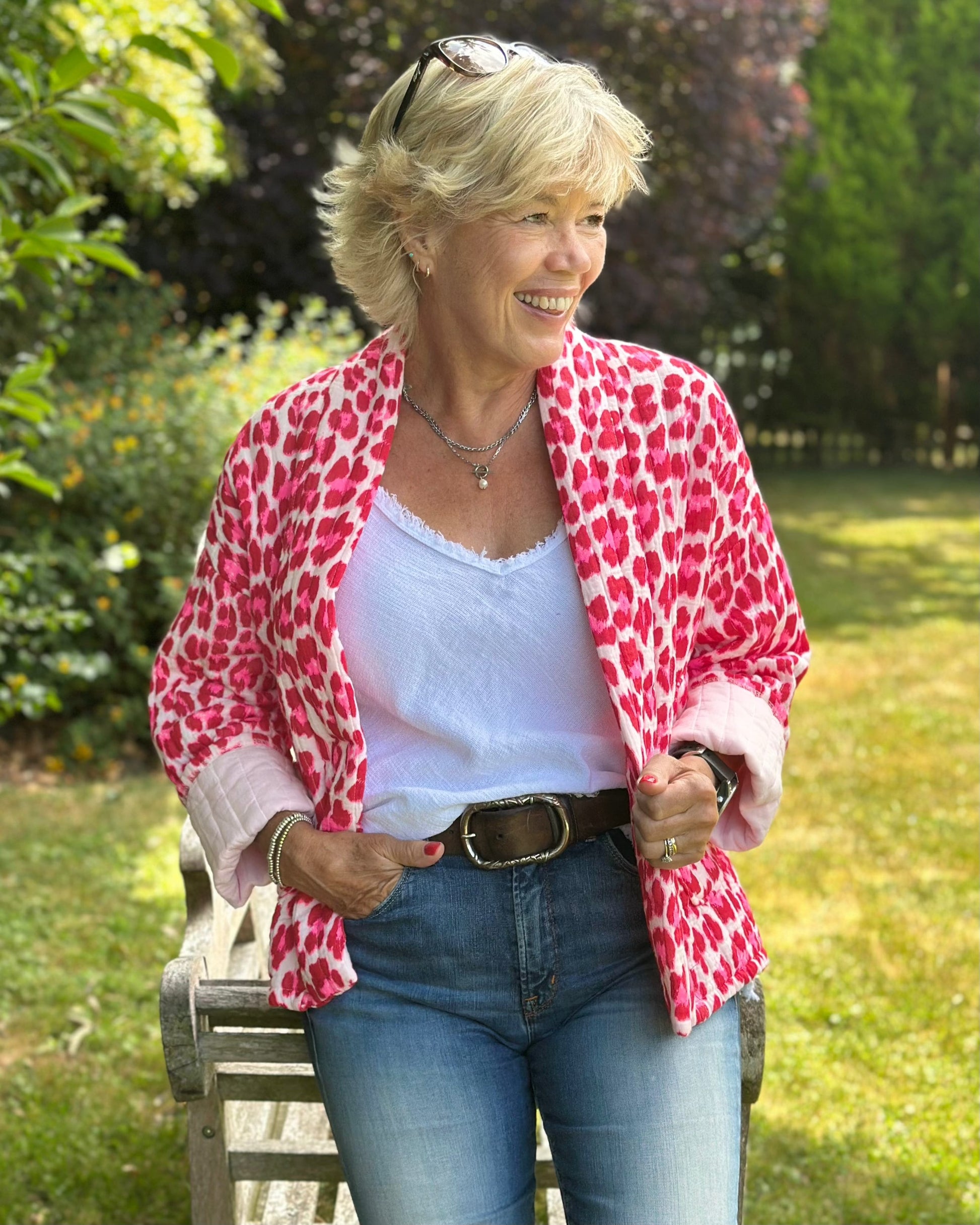 Clothing Quilted Animal Print Jacket - Fuchsia/Pink