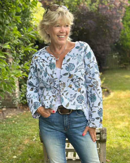 Clothing Quilted Reversible Floral Print Jacket - White/Blue