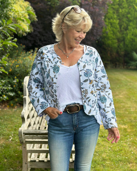 Clothing Quilted Reversible Floral Print Jacket - White/Blue