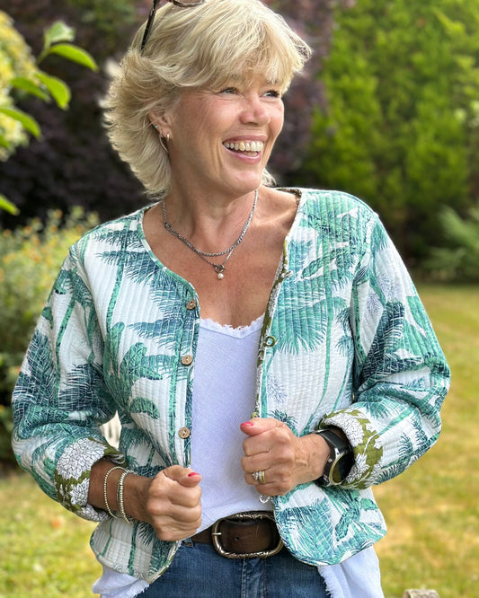 Clothing Quilted Reversible Palm Print Jacket - Green