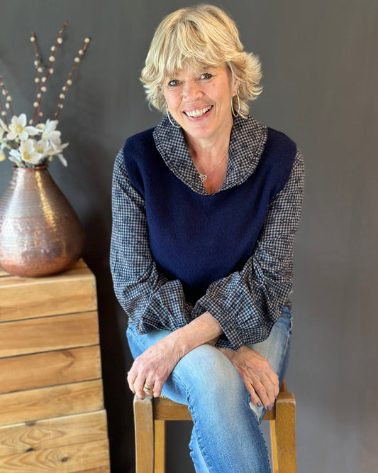 Clothing Retro Check Blouse - Navy