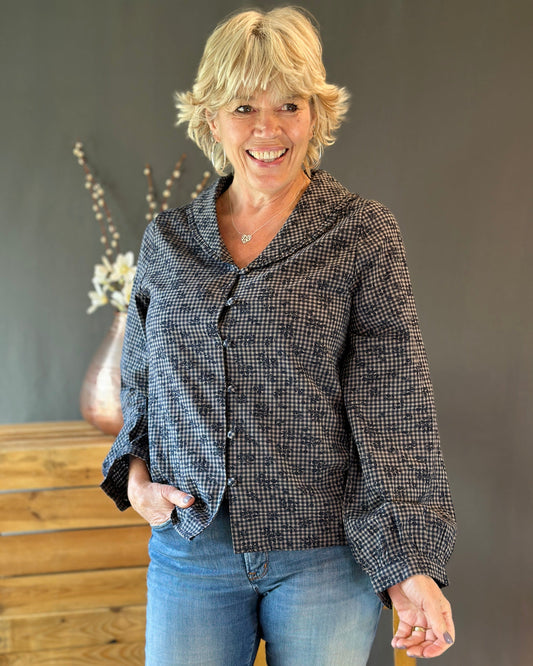 Clothing Retro Check Blouse - Navy