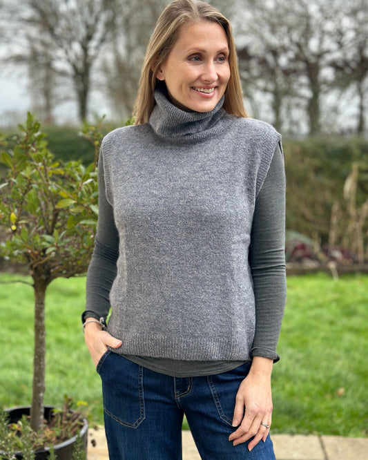 clothing Roll Neck Alpaca Tank Top - Charcoal