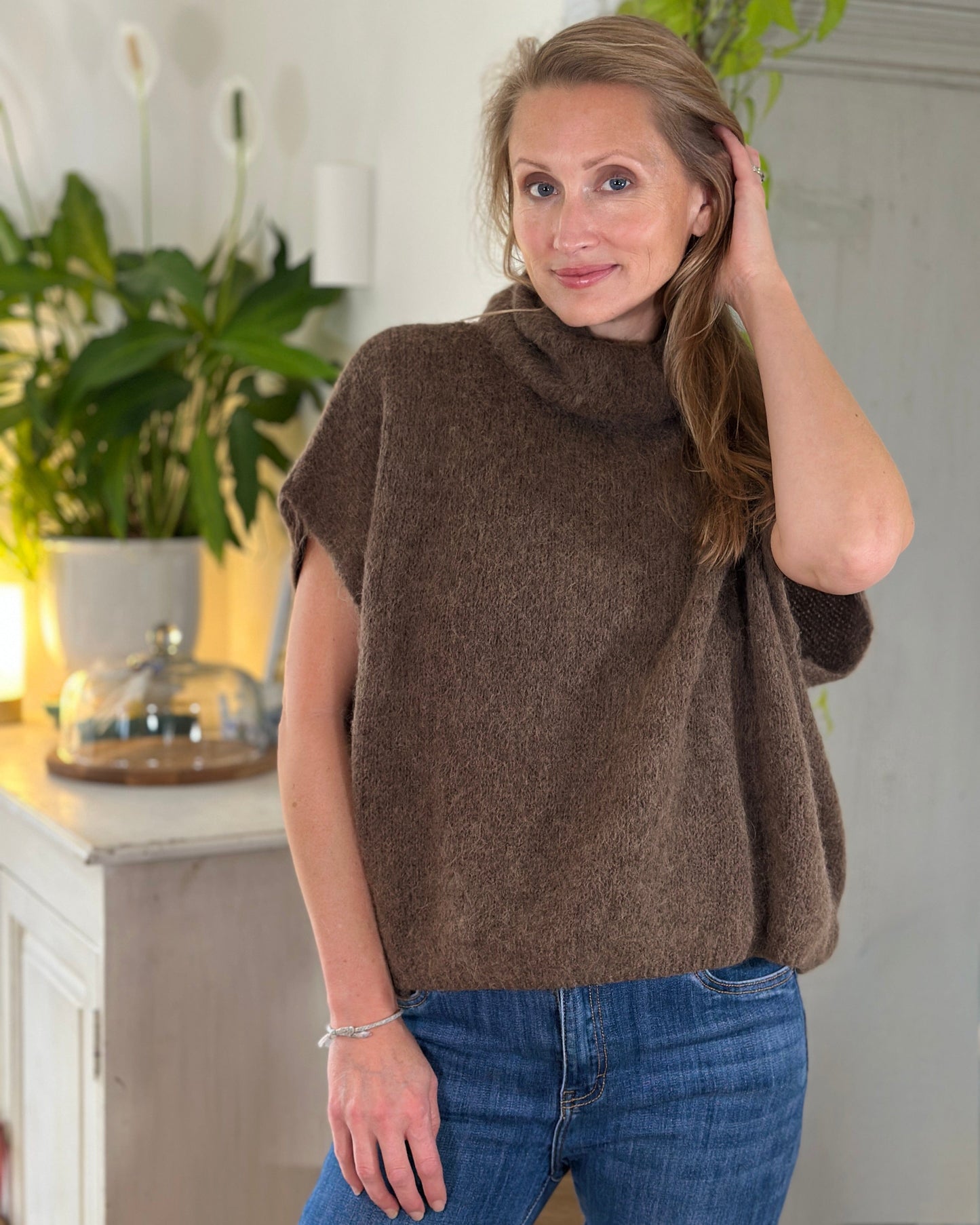 clothing Roll Neck Alpaca Tank Top - Chocolate