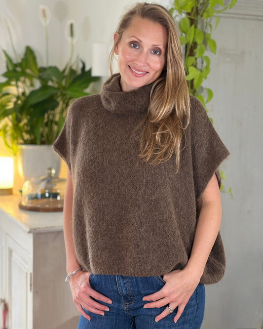 clothing Roll Neck Alpaca Tank Top - Chocolate