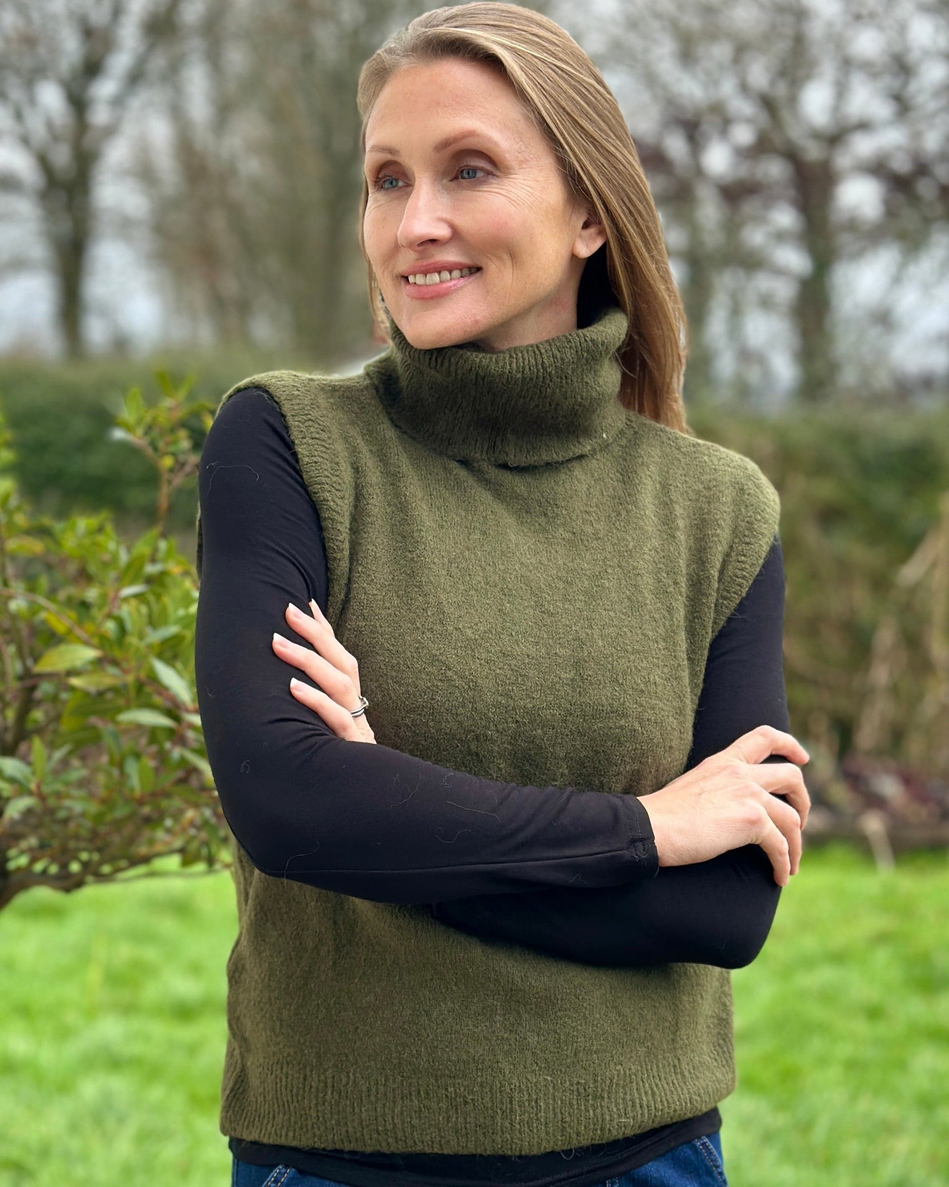 clothing Roll Neck Alpaca Tank Top - Khaki