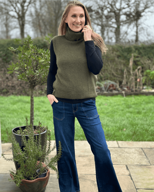 clothing Roll Neck Alpaca Tank Top - Khaki