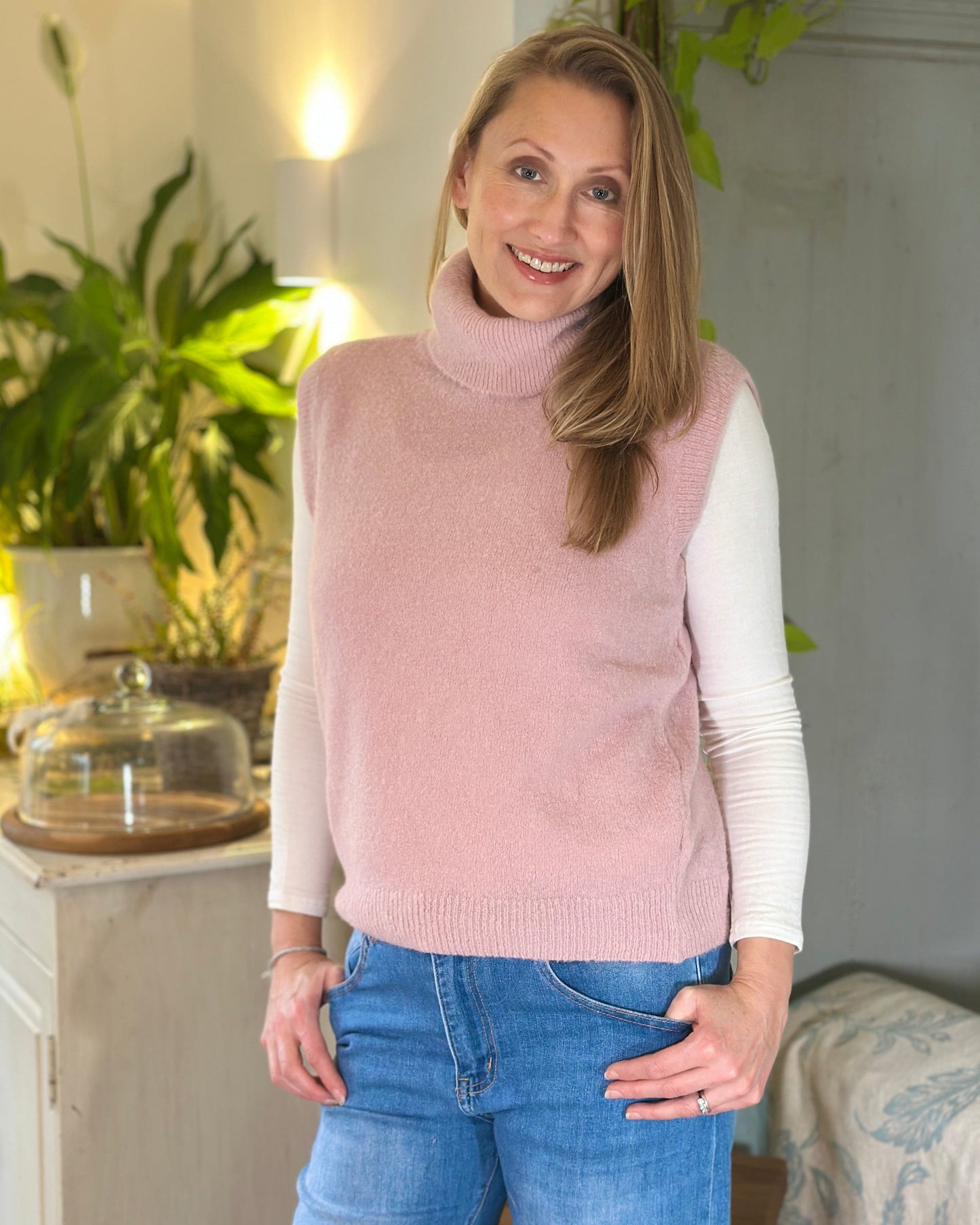 clothing Roll Neck Alpaca Tank Top - Pale Pink