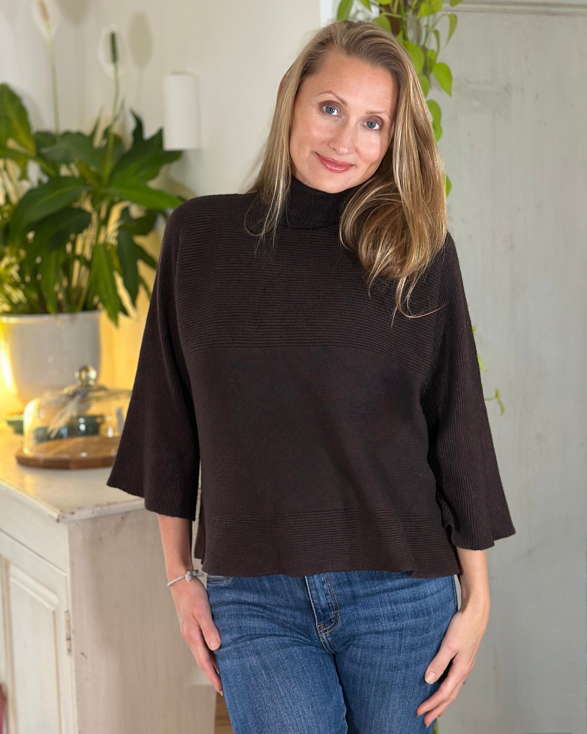 clothing Roll Neck Ribbed Jumper - Chocolate