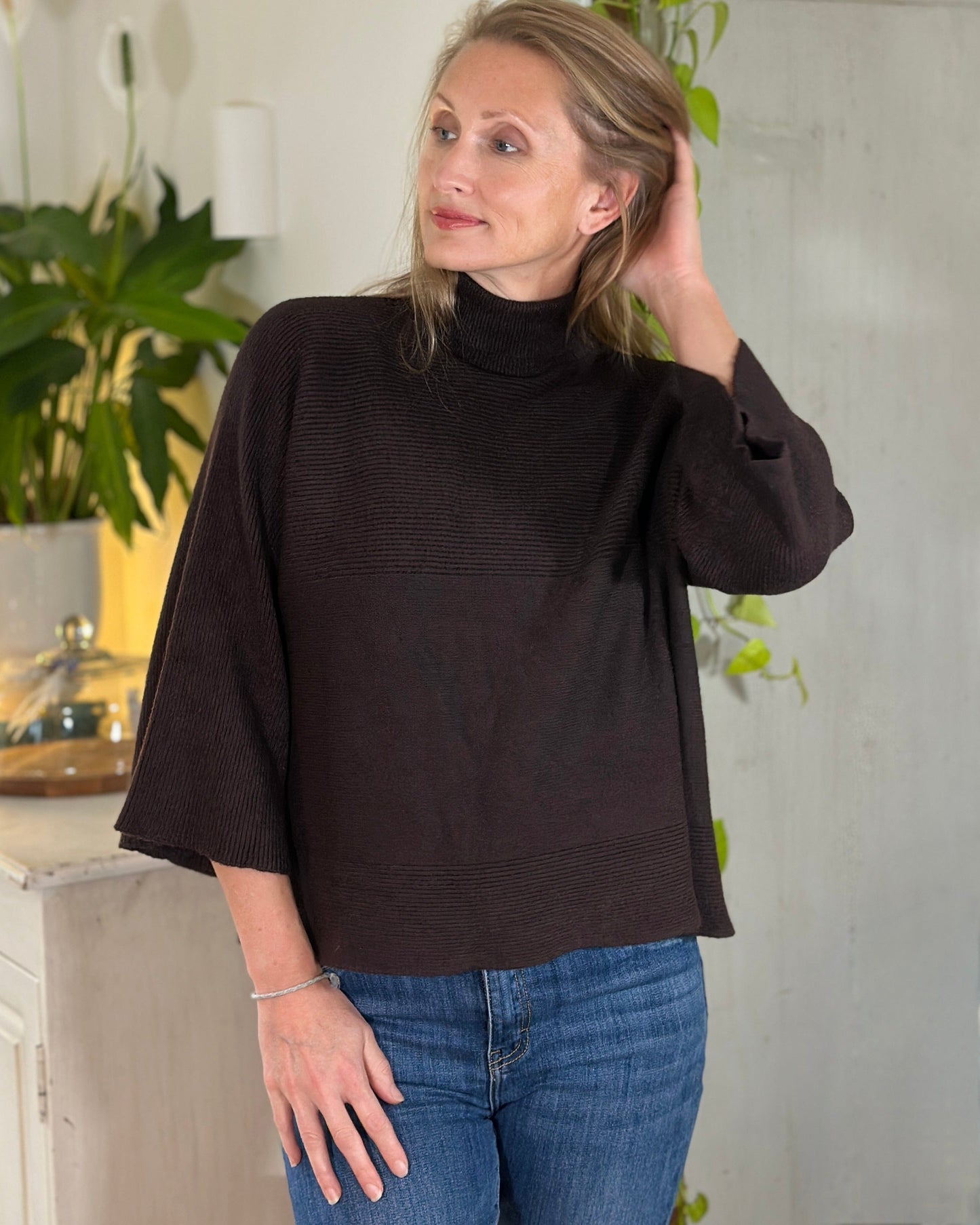 clothing Roll Neck Ribbed Jumper - Chocolate