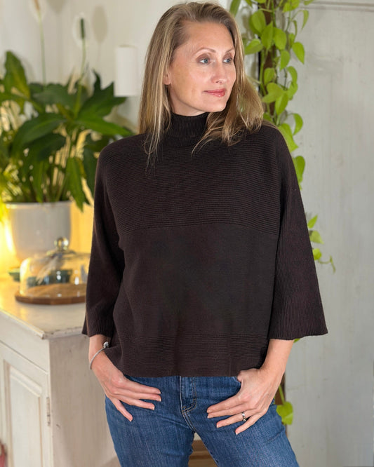 clothing Roll Neck Ribbed Jumper - Chocolate