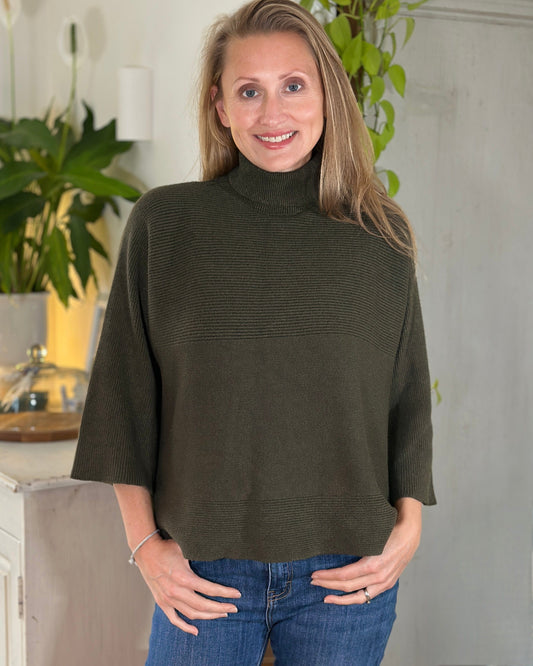 clothing Roll Neck Ribbed Jumper - Khaki