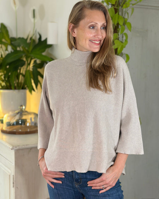 clothing Roll Neck Ribbed Jumper - Oatmeal