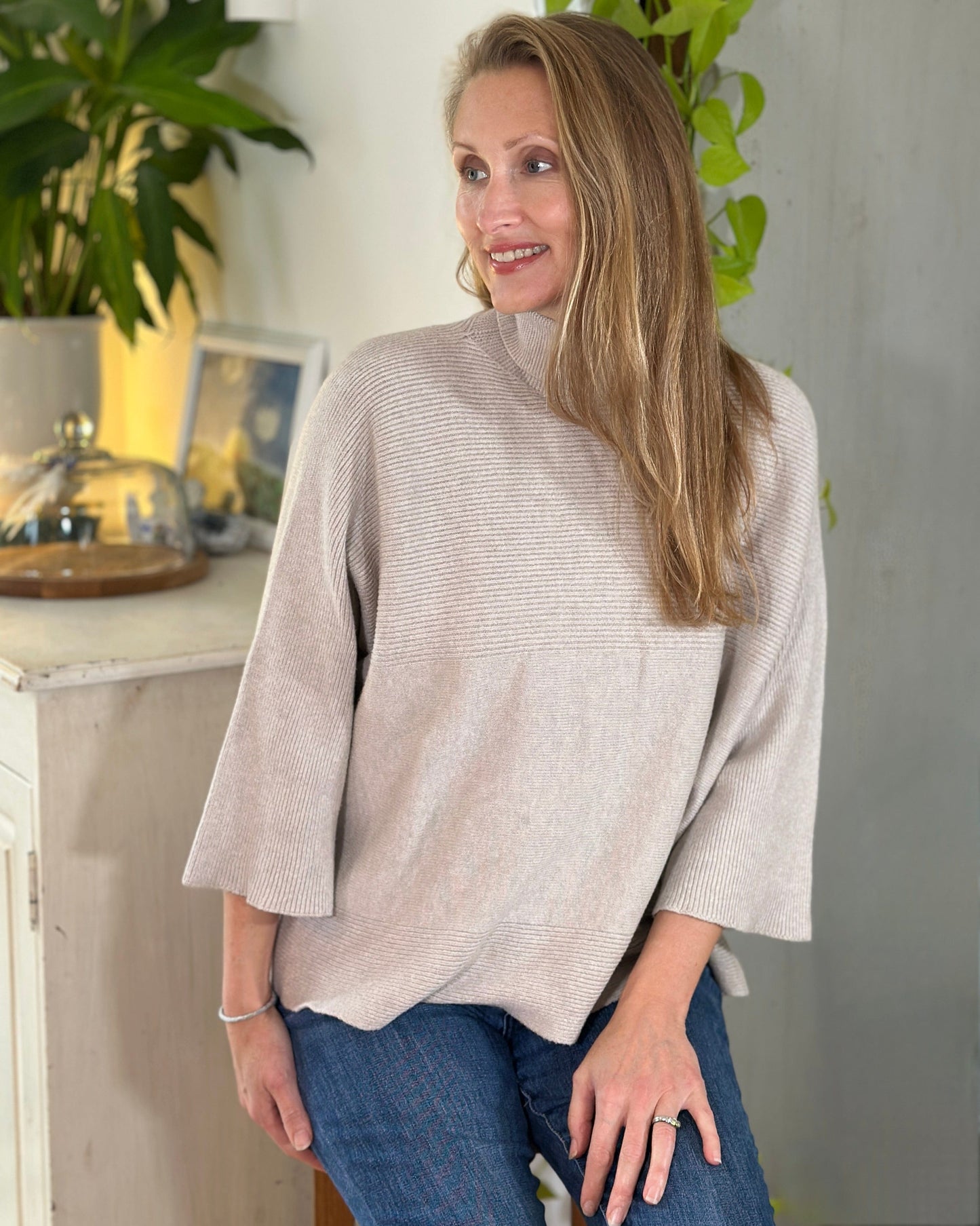 clothing Roll Neck Ribbed Jumper - Oatmeal