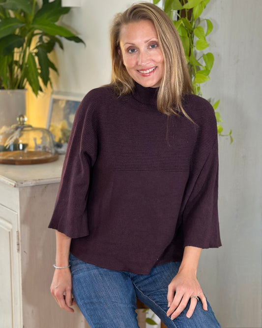 clothing Roll Neck Ribbed Jumper - Plum