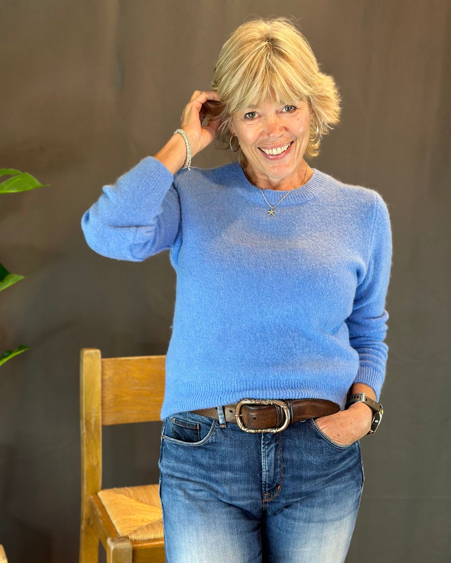 clothing Round Neck Alpaca Jumper - Cornflower Blue