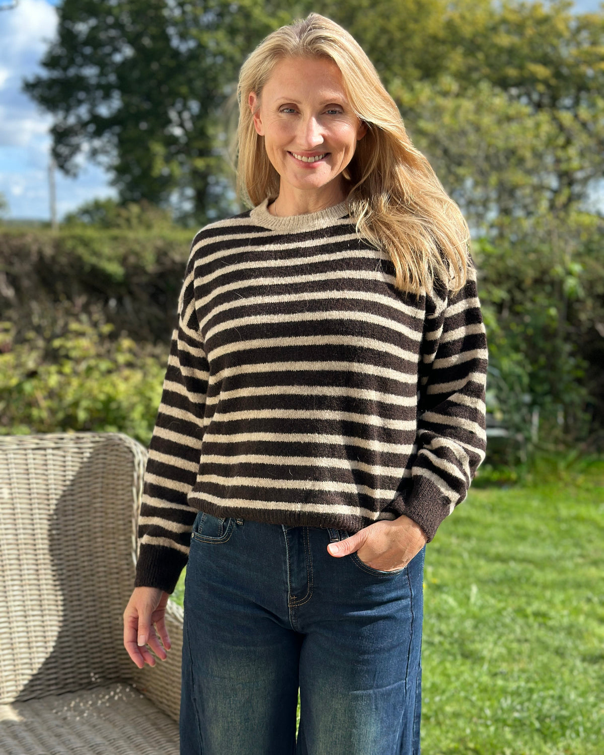 clothing Round Neck Alpaca Mix Jumper - Dark Chocolate/Oatmeal
