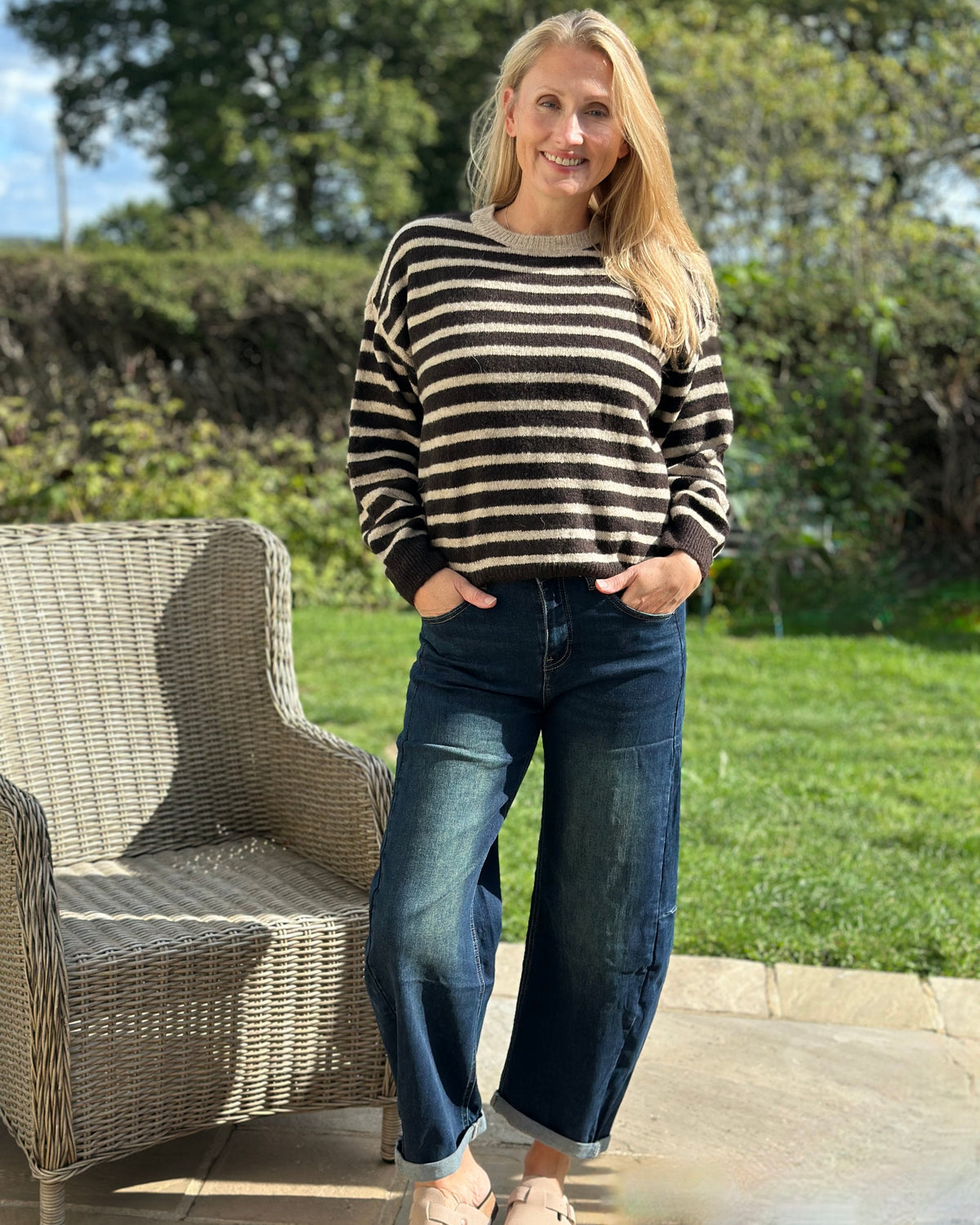 clothing Round Neck Alpaca Mix Jumper - Dark Chocolate/Oatmeal