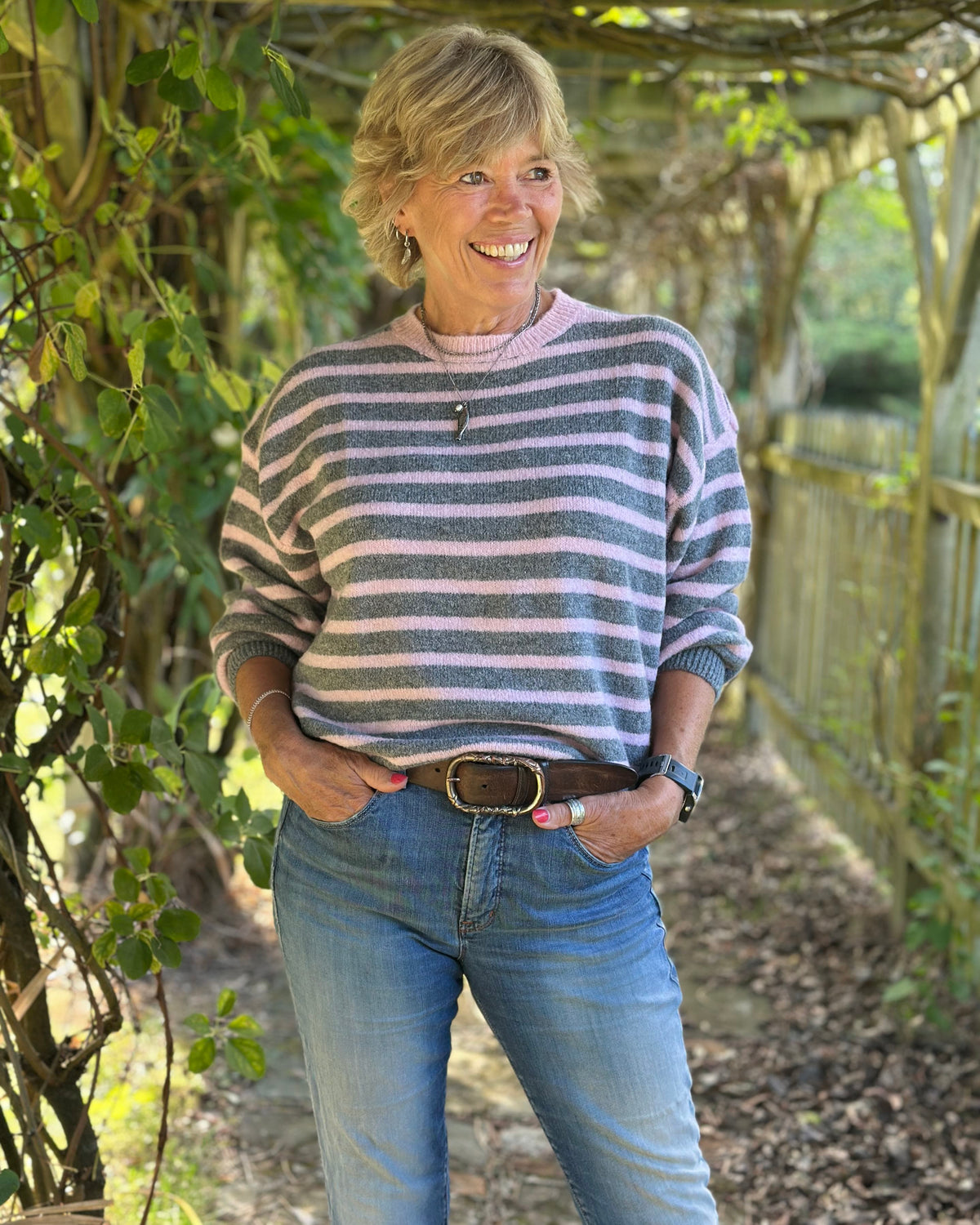 clothing Round Neck Alpaca Mix Jumper - Pale Pink/Grey