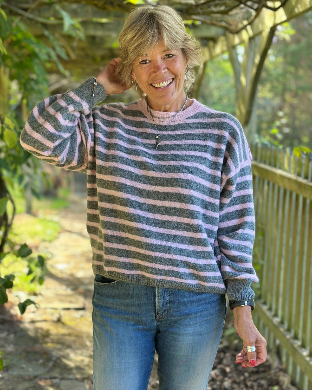 clothing Round Neck Alpaca Mix Jumper - Pale Pink/Grey
