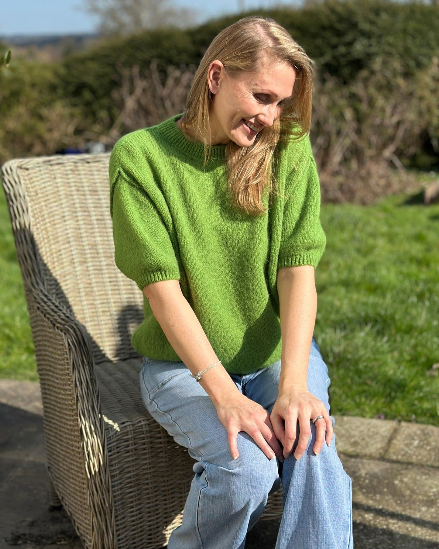 clothing Round Neck Crop Mohair Jumper - Apple Green