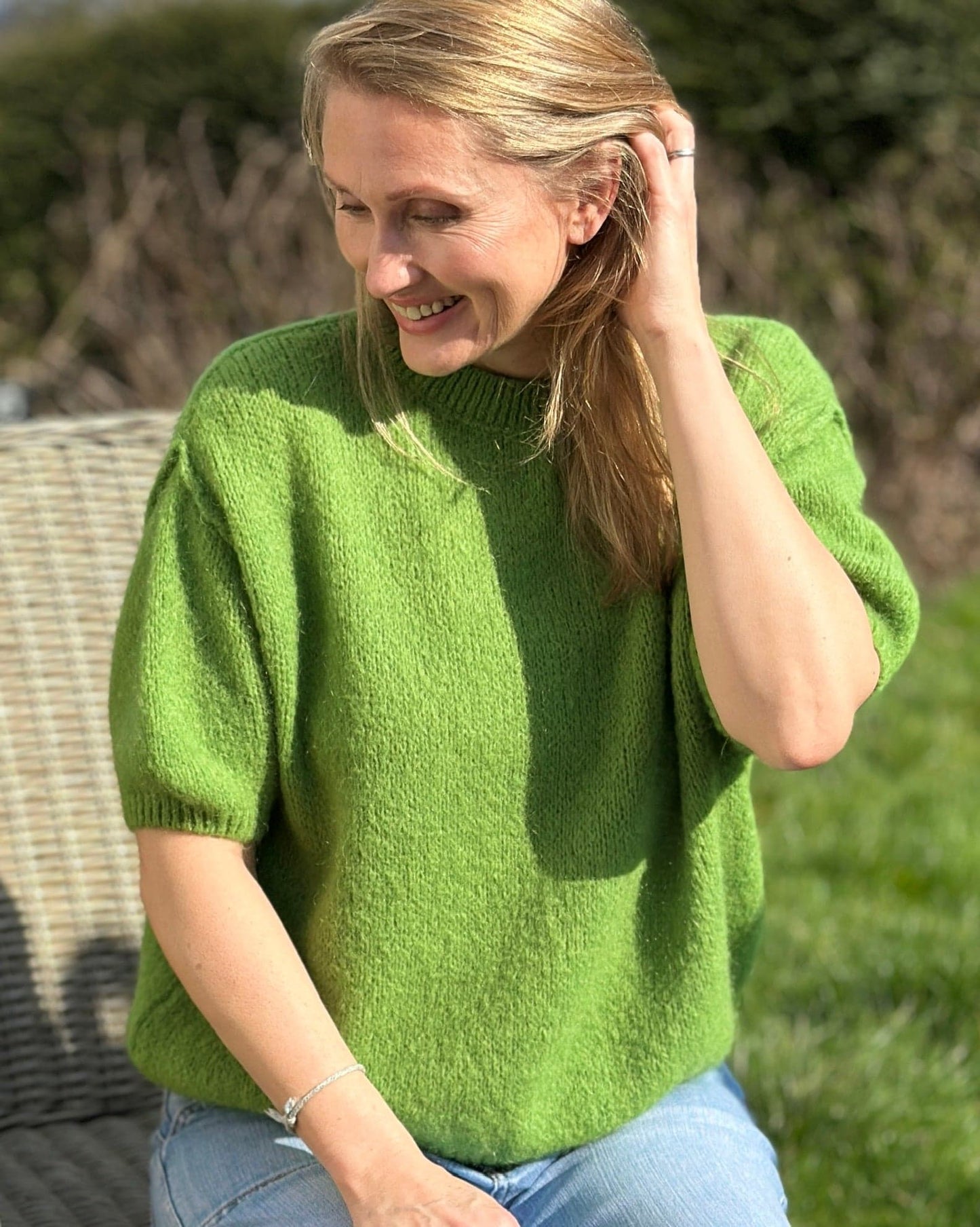 clothing Round Neck Crop Mohair Jumper - Apple Green