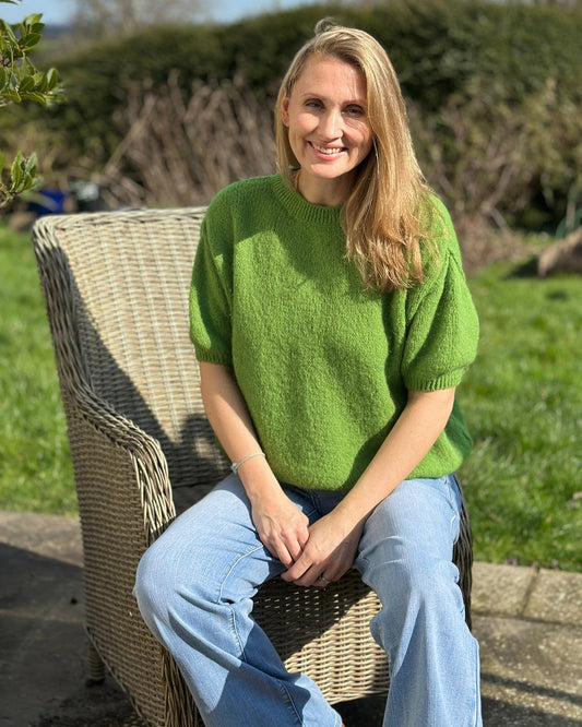 clothing Round Neck Crop Mohair Jumper - Apple Green